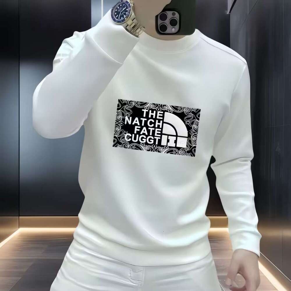 European Style Trendy Brand Printed Heavy Cotton Round Neck Fleece Sweatshirt Men's Korean Version Slim Fit Fashion Versatile Autumn Winter Top