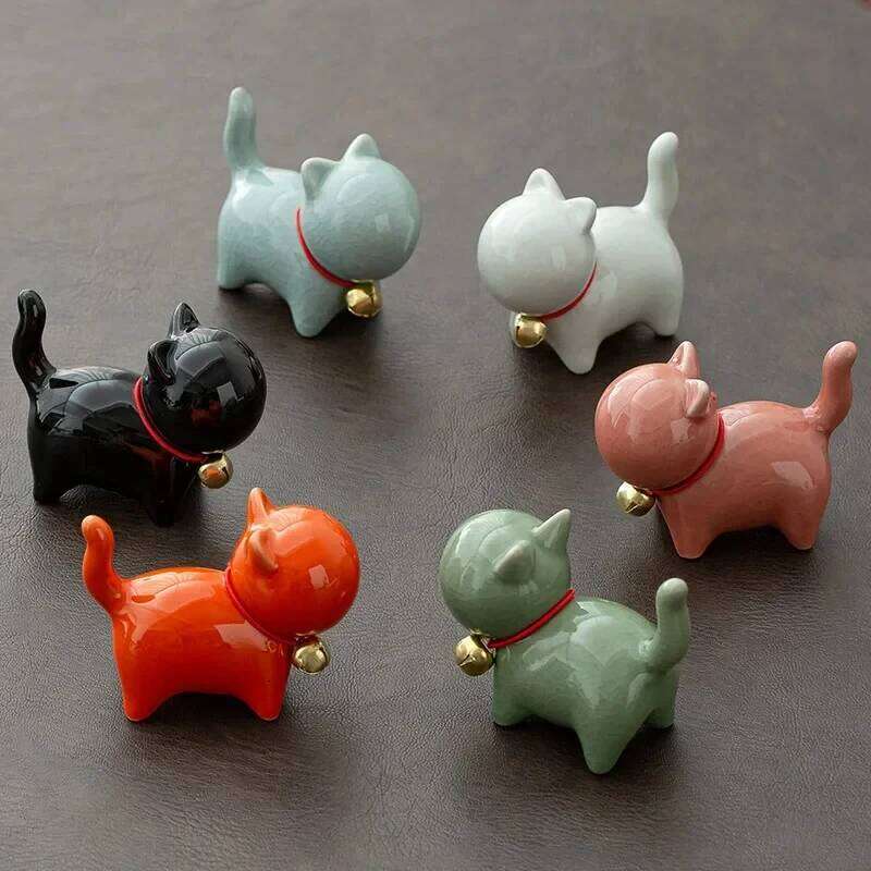 Creative Ceramics Cute Kitten Ornament Animal Micro Landscape Pet Indoor Desktop Ornaments Set Accessories Tea Play S260204