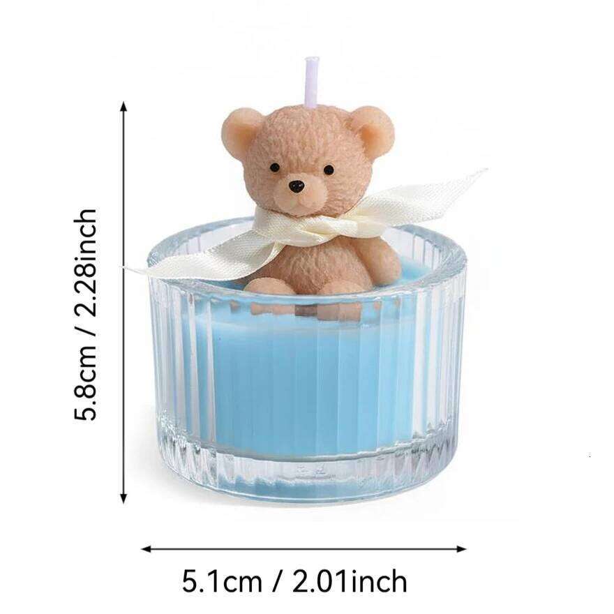 Scented Luxury Teddy Bear Soy Candle in Glass Jar with Ribbon, Creamy Pastel Gifts for Women, Bridal Shower & Holiday Favors S260204