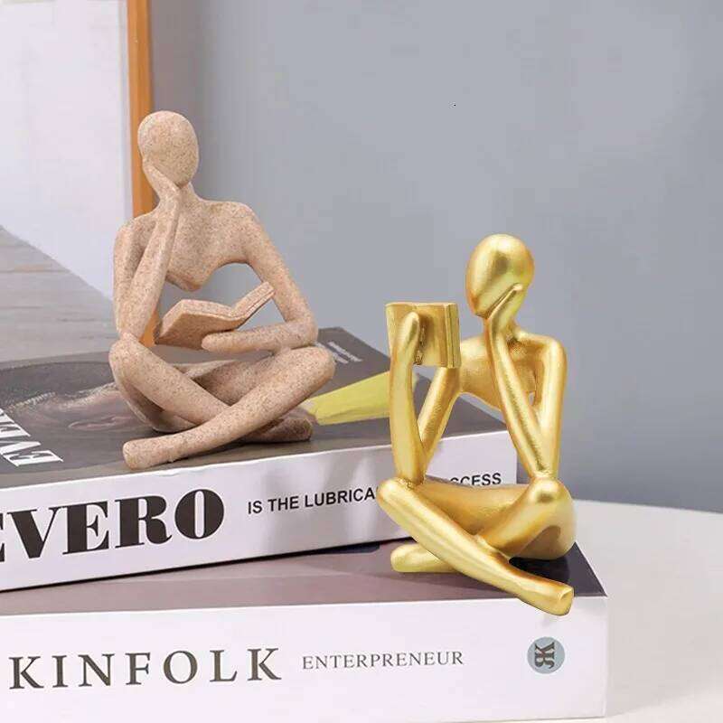 New Creative Abstract Reading Thinker Resin Figurine - Modern Minimalist Home Decor for Living Room Showflat Premium S260204
