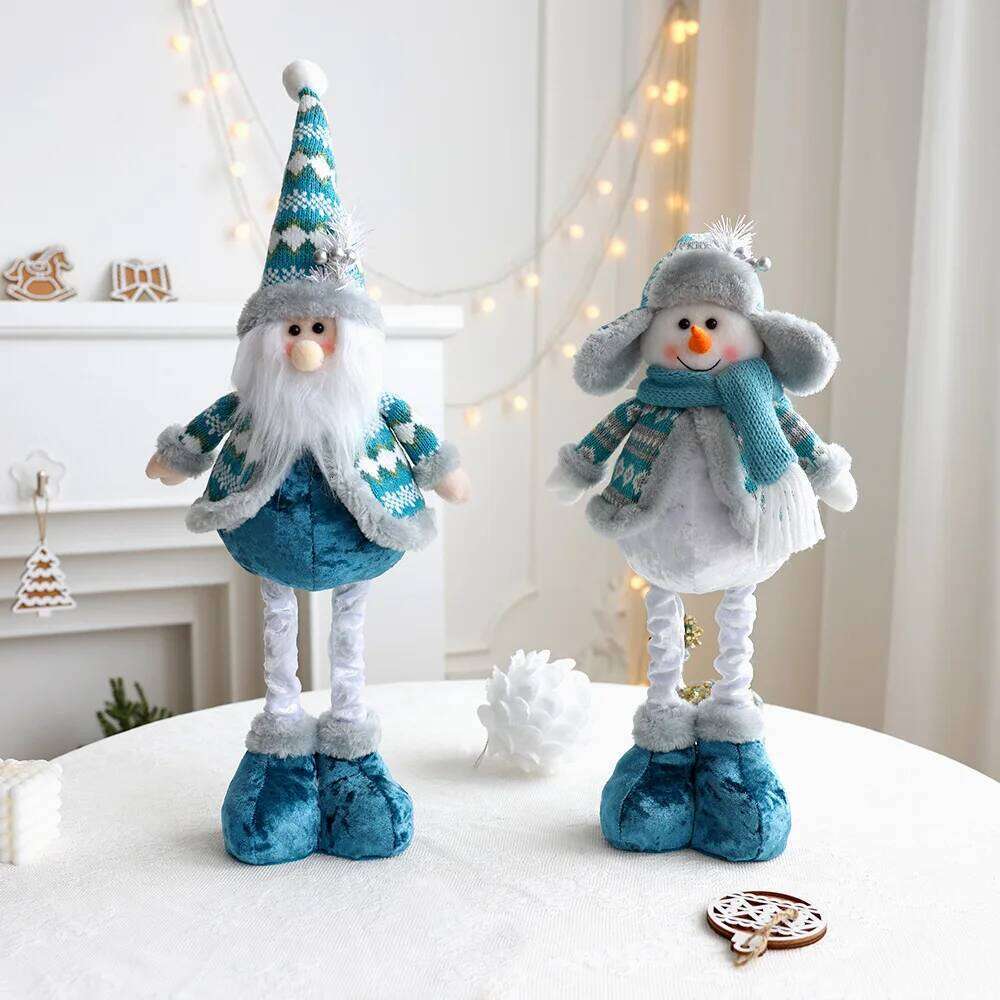 Telescopic Santa Snowman Reindeer Blue Doll, Stretchable Christmas Decor Figure Ornament Toy Gift for Kids Home Xmas Party S260204