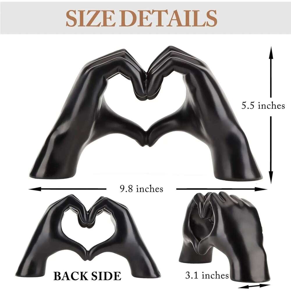 Gifts for Him, Hands Sculpture, Heart Hands, Valentines Day Decorations, Gold Room Bedroom Bookshelf, Black S260204