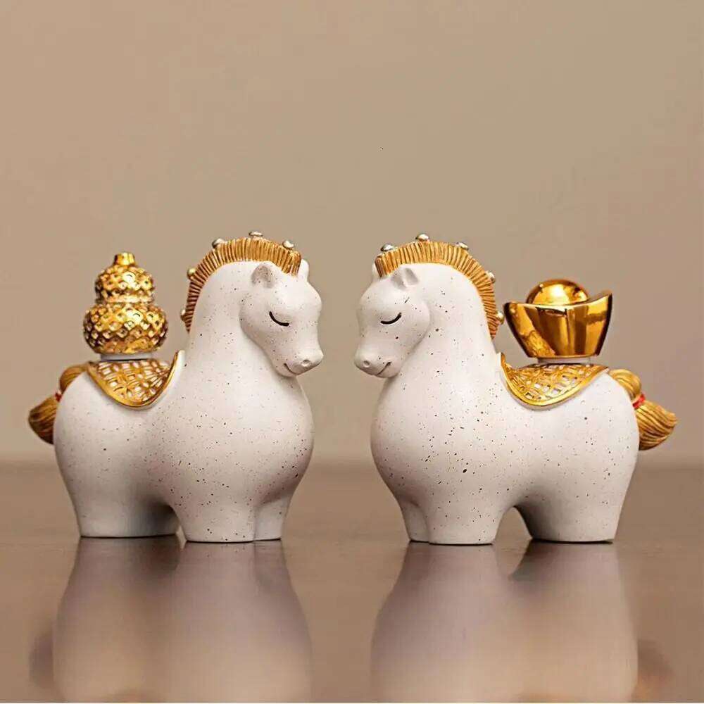 New Year Resin Figurine Mascot Chinese Style Zodiac Horse Ornaments Rotatable Desktop Ornament Bookshelf