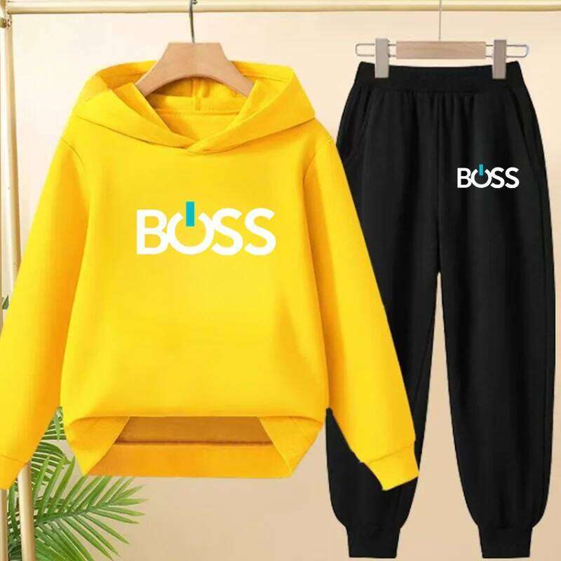 Kids Spring Autumn Classic Letters Fashion Tracksuits Clothes Hoodie Girls Boy Toddler3-12Yrs Casual Sweatshirts+Pants Black Set X260205 - view 6