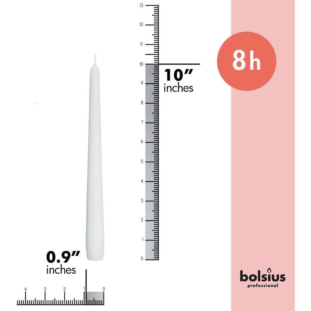 BOLSIUS Unscented Inch Dinner Candles, 10 Pack - 8 Hour European Quality Smokeless Dripless Taper Candles for Home Dcor S260204