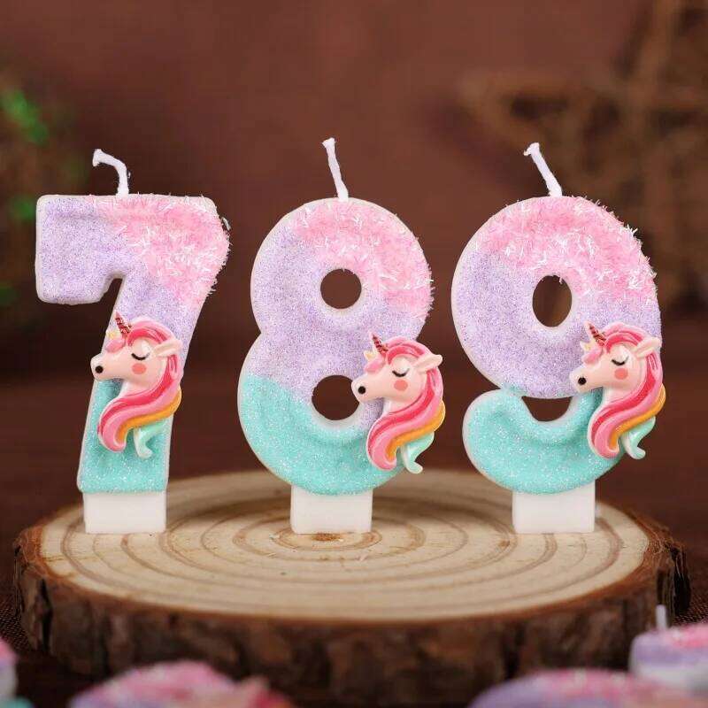 0-9 Number Cartoon Unicorn Digital Candles for Kids Birthday Party Festival Cake Decoration Atmosphere Props Fun Themed Candle S260204