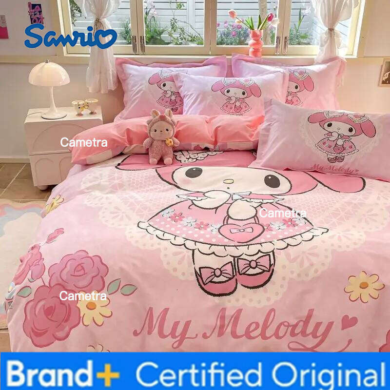 Sanrio Genuine Large Version Melody 100% Cotton 4pcs Girls Bedding Quilt Cover Bed Sheet Pillowcase 3pcs Set H260205