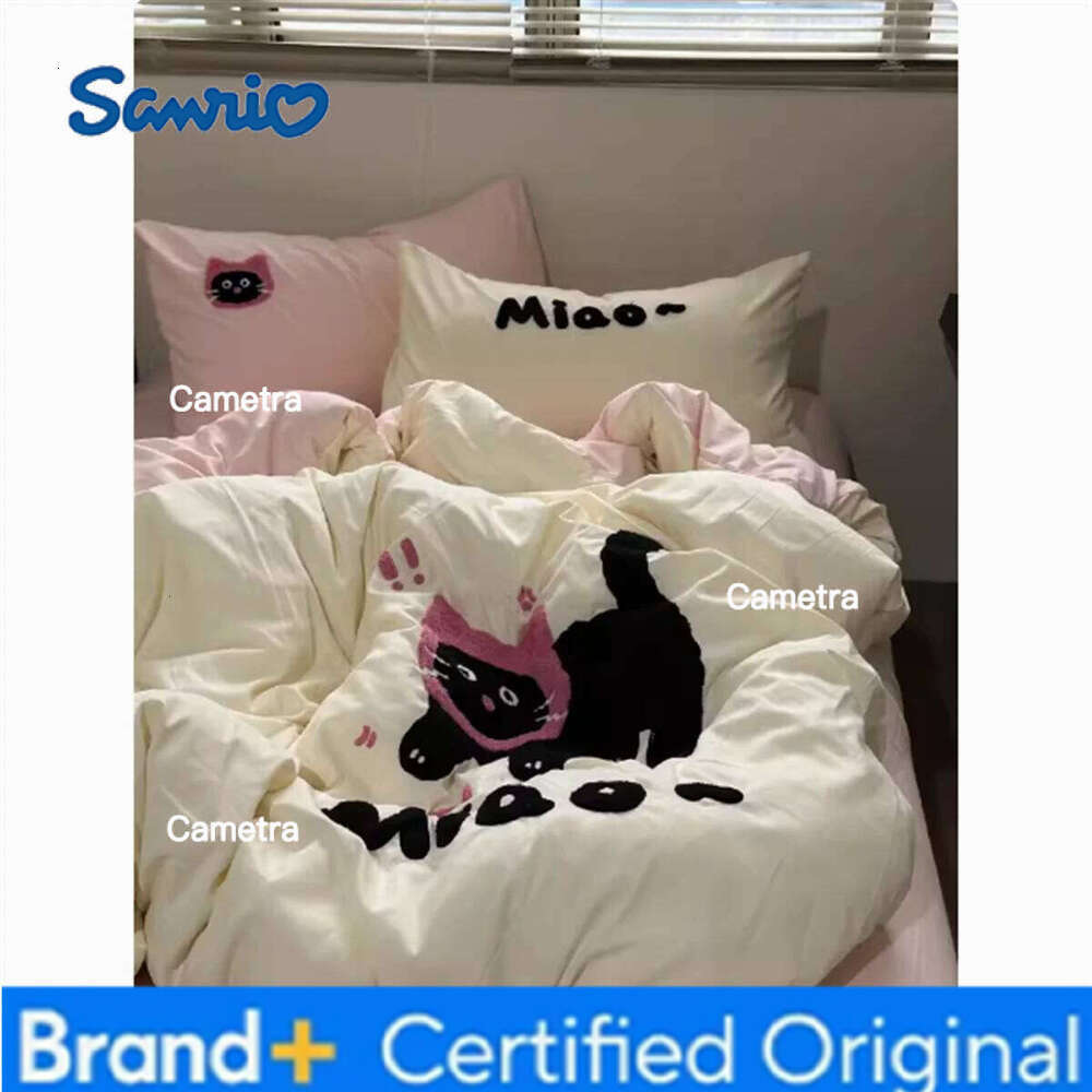 Sanrio INS Cute Cat Style Bedding Sets Ruffle Bow Quilt Romantic Bedclothes Decor Woman Girls Bedroom Duvet Cover 4pcs H260205