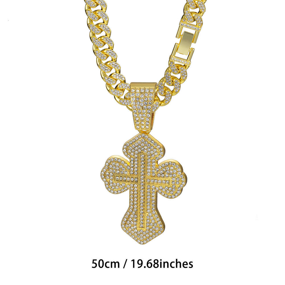 American Style Inlaid Alloy Hip Hop Cross Cuban Necklace Hot-Selling Jewelry Long Men's Chain