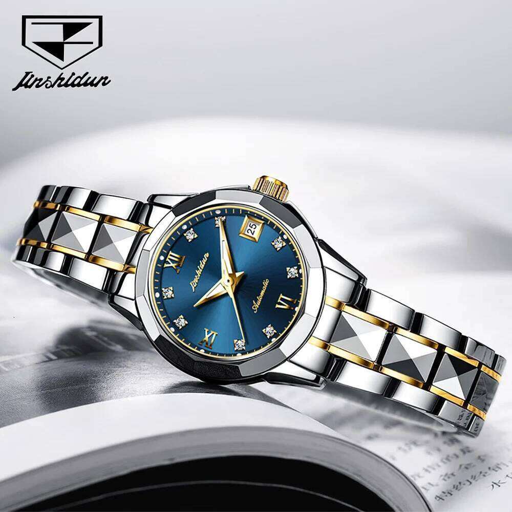 JSDUN 8813 Automatic Women's Watches Luxury Tungsten Steel Strap Calendar Waterproof Mechanical Wristwatches for Woman 26H0205