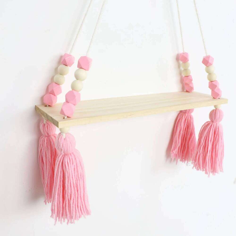 Macrame Hanging Shelf for Girls Kids Nursery Decorations Boho Pink Wooden Display Floating Shelves Wall Decor Bedroom S260204