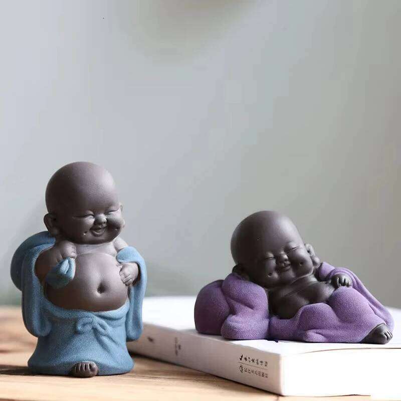 Buddha Statues Small Monk Geomantic Decoration Purple Figurines Home Decor Sculptures Tea Pet Crafts Color Sand Ceramic S260204