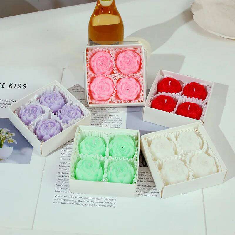 4PC Rose Wax Fragrance Candles Gift Of Artificial Roses Aromatherapy Home Decoration Ornaments S260204