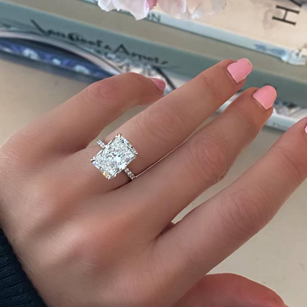 D Color Radiant Cut CVD Lab Grown Diamond 3 CT Engagement Ring Solid 14K 18K White Gold Jewelry