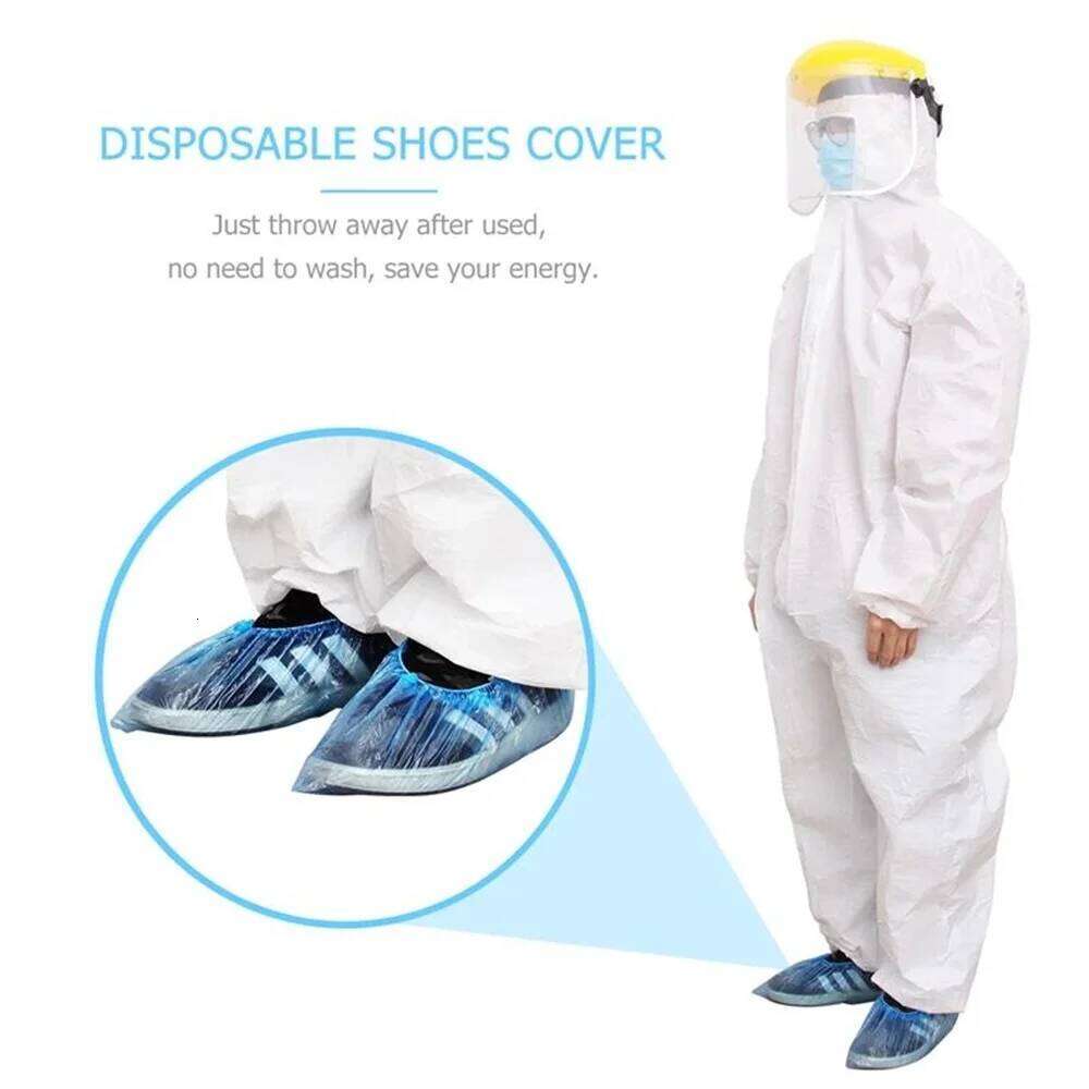 100pcs Pieces Of Disposable Plastic Covers Cleaning Overshoes Waterproof Protective Shoe Cov S260204 10d