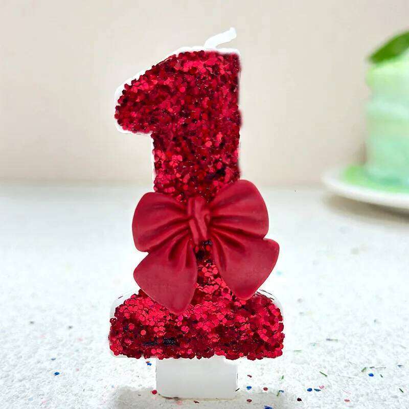 1pcs number 0-9 Girl's Heart, Red Bow candles, Birthday, Year One, Children's Coming of Age, Proposal, Anniversary Party candles S260204