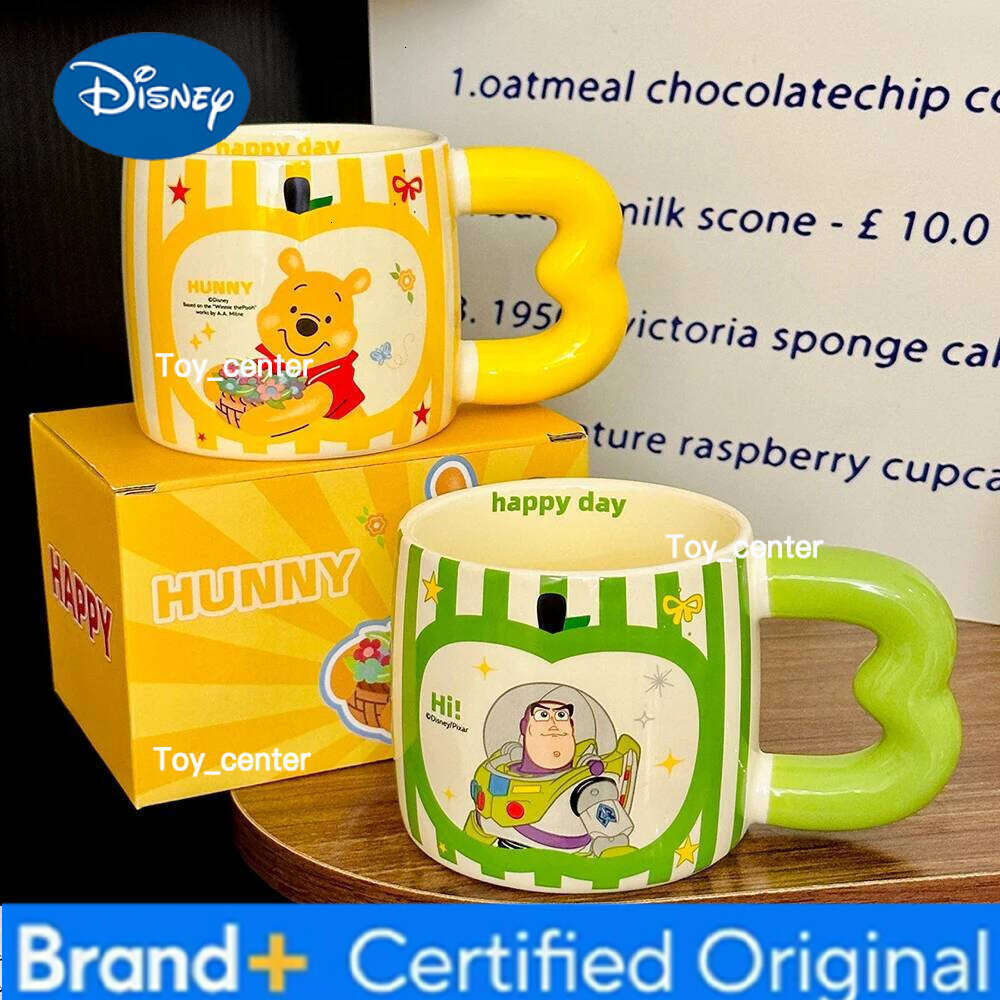 Disney Mickey Mouse Ceramic Mug Creative Striped Heart-shaped Handle Water Cups Home Kitchen Drinkware Office Coffee Milk Mugs H260205