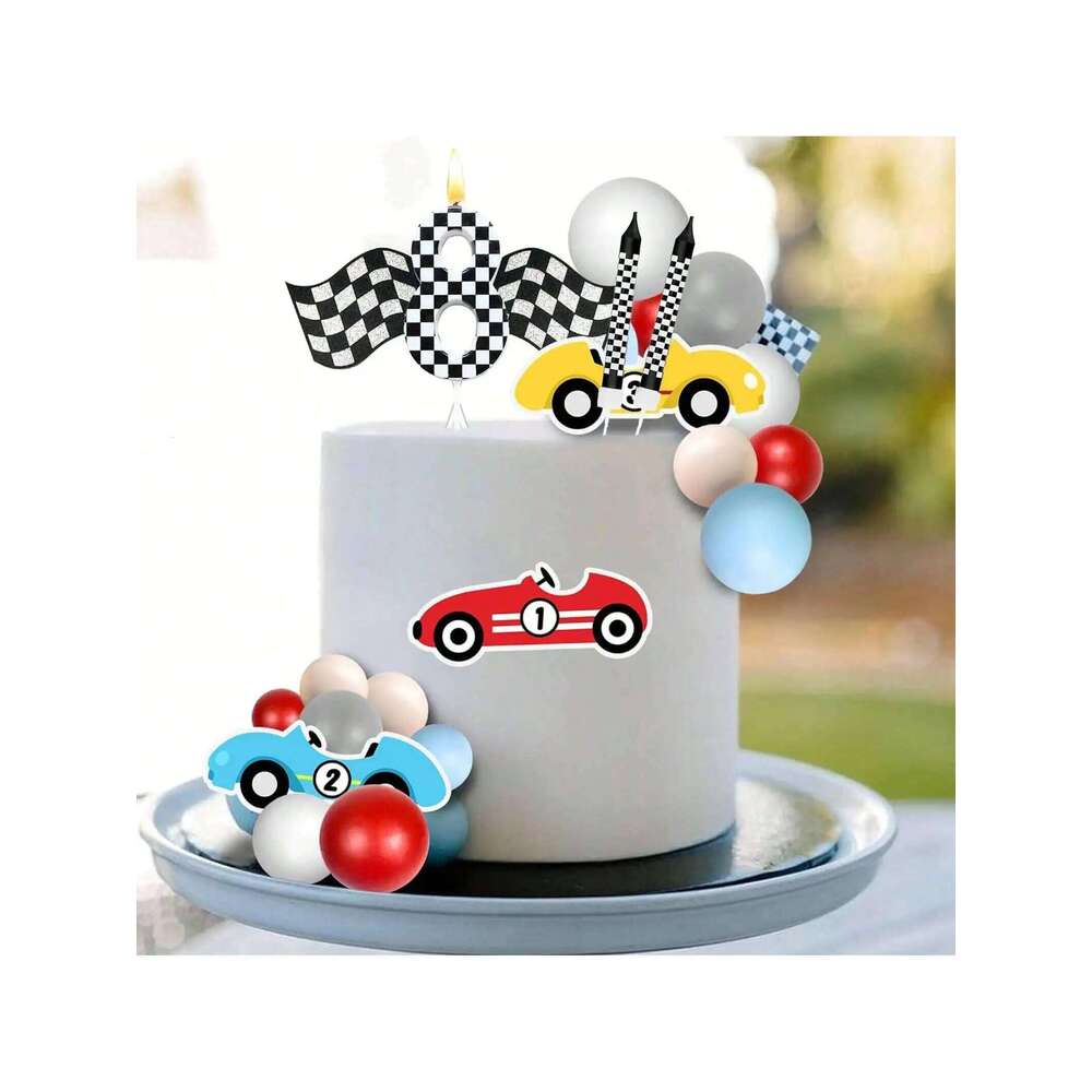7Pcs Set,Cake Numeral Candles,Racing Cars Themed Birthday Candles for Cake Candle Checkered Decoration S260204