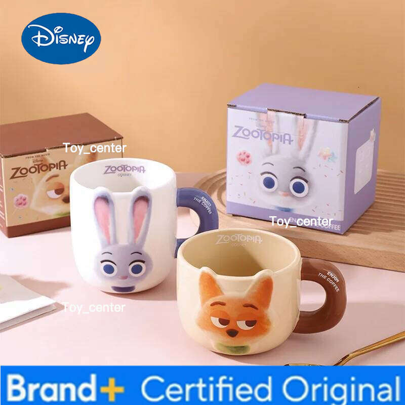 Disney Cartoon Anime Peripheral Zootopia Mug Judy Nick Cute Couple Ceramic Coffee Cup 500ml Birthday Gift Cups H260205