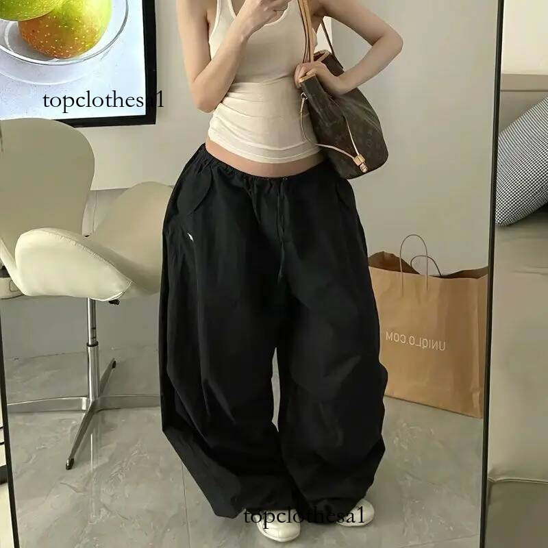 Deeptown Beige Oversized Women Parachute Pants Basic Wide Leg Jogging Korean Fashion Cargo Sweatpants Baggy Hip Hop Casual New