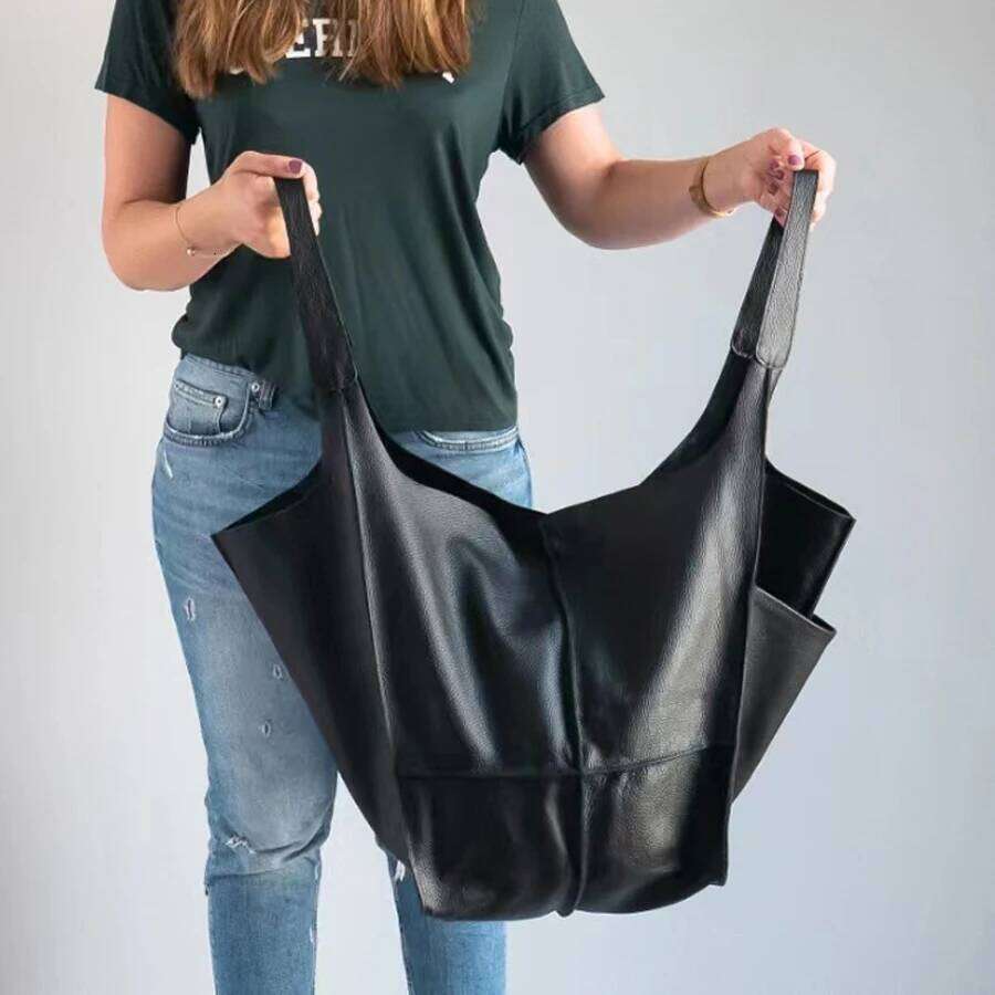 Fashionable minimalist with soft leather and capacity shopping bag for women, one shoulder hand-held large b Y260204