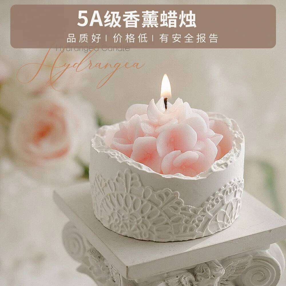Simulated Hydrangea Scented Candle, Handcrafted Wax, Souvenir Gift, Indoor Light-scented Decorative Cup Wax S260204