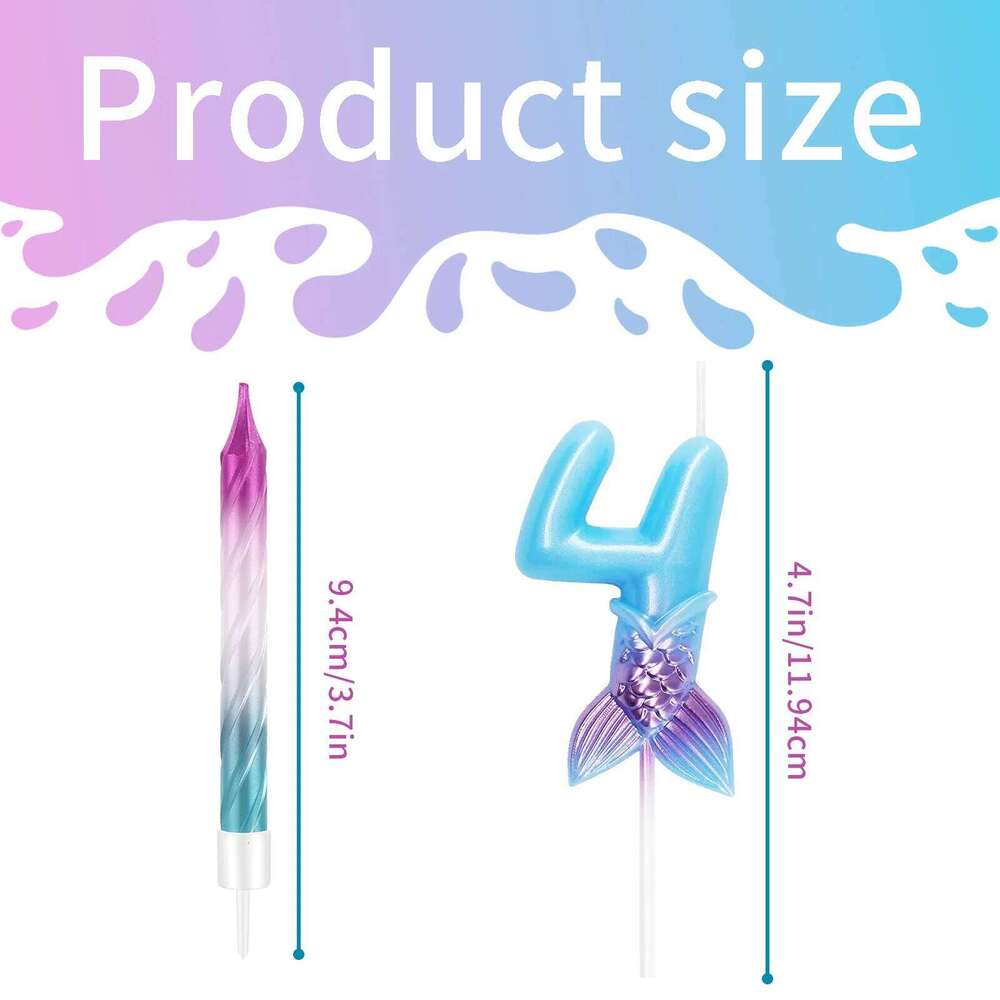 Set 1 with 11 Rainbow Spiral Candles Mermaid Theme Birthday Cake Toppers Decorations S260204