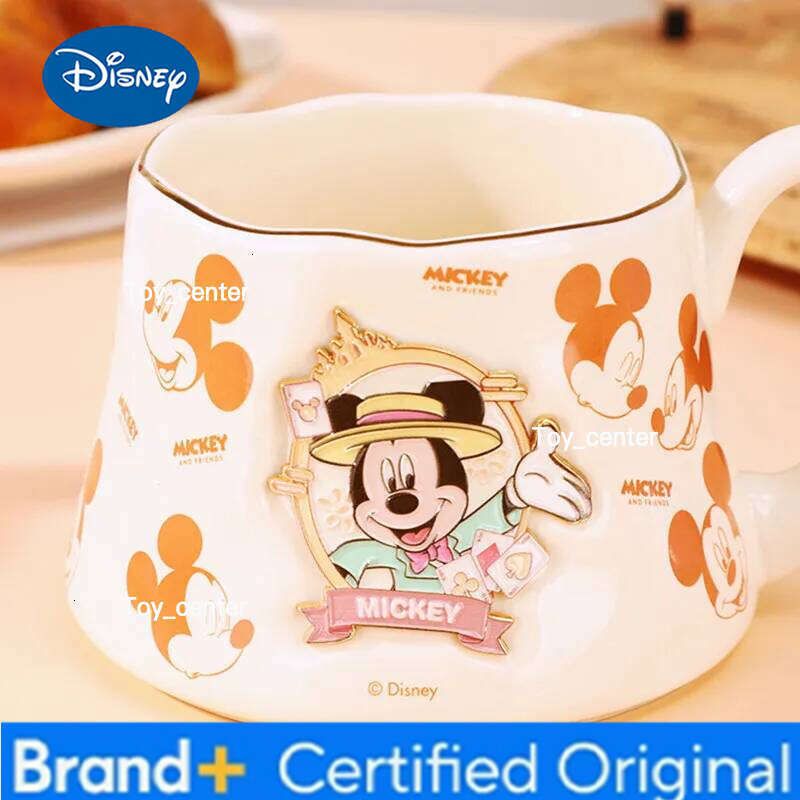 Disney Orginal Brocade Luxury Mickey Badge Cup Cartoon Ceramic Cute Girl Heart Big Ears Breakfast Coffee Mug H260205