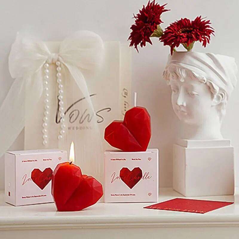 Red Heart-shaped Scented Candles with Box Aromatherapy Wax Love Irregular Candle Wedding Valentine's Day Gift Home Decoration S260204