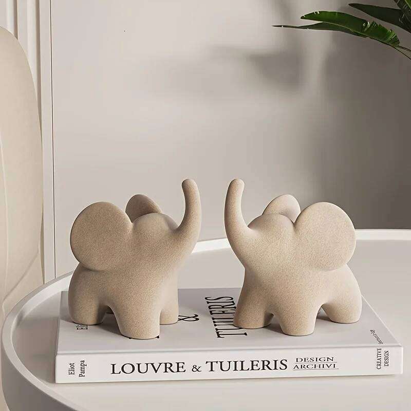 Charming Flocked Resin Elephant Figurine - Perfect For Living Room, Bedroom Decor & Wedding Gifts S260204