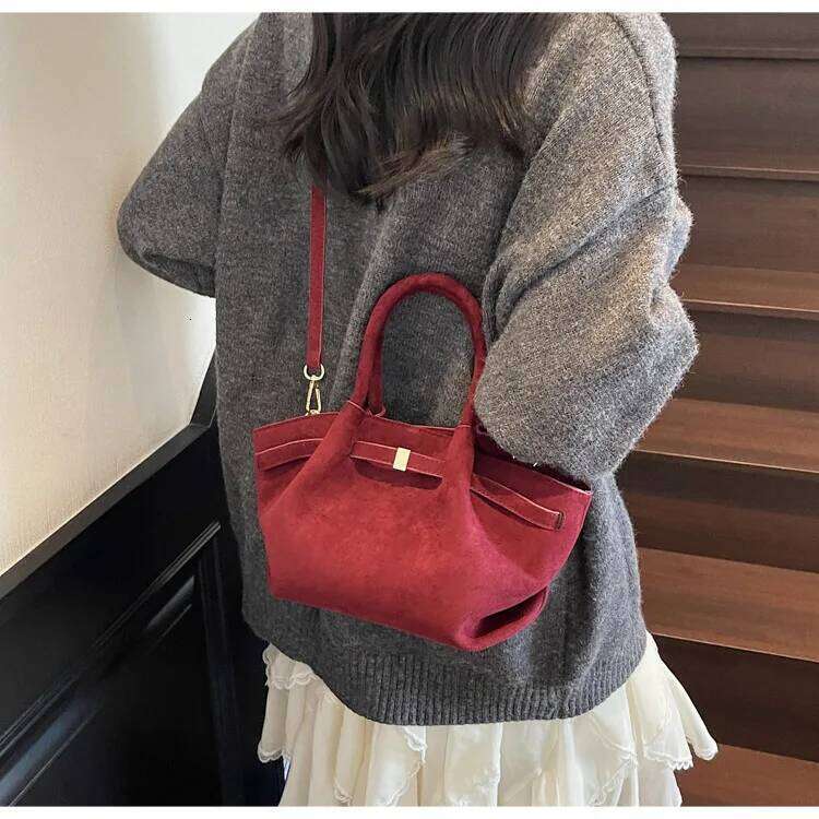 Matte Leather Suede Tote Handbags for Women Large Capacity Retro Shoulder Bag Fall Winter Belt Design Female Crossbody Bags Y260204
