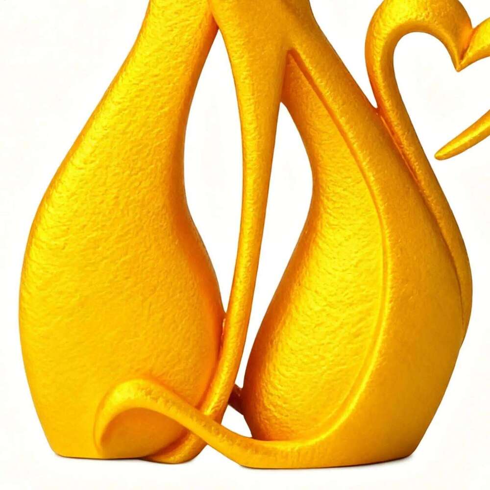 gold black Loving Kiss Dating Couple Cats Statue Retro Heart Elements Animal Room Decoration Cat Sculpture S260204