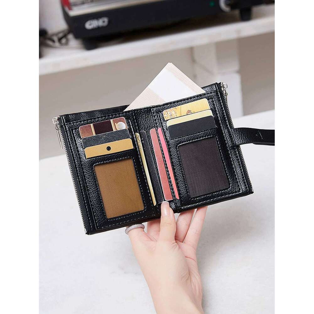 Minimalist Women's Wallet Short Folding Bag High QualityPUMulti functional Pocket Business Card ClipClassicZipper MoneyClip Z260205