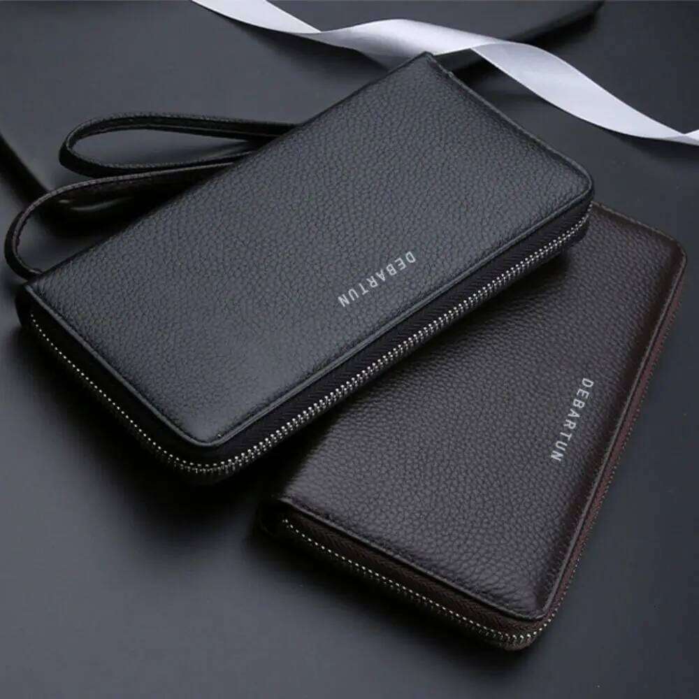 Fashion PU Leather Men Long Wallet Large Capacity Zipper Phone Bag Solid Color Card Holder Z260205