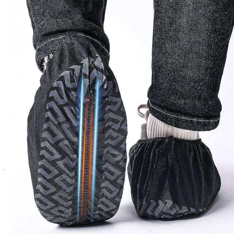 100Pack Shoe Disposable Non-Slip Black Non-Woven Fabric Covers for Indoors Breathable Slip Resistant Durable Boot S260204