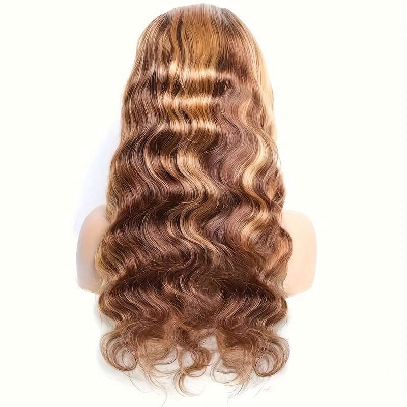 200 Density Highlight Human Front Wig With 13X4 HD Lace - Pre-Plucked Baby Hair & Natural Hairline, Honey Blonde Ombre Col Lighter To Darker, Body Wav
