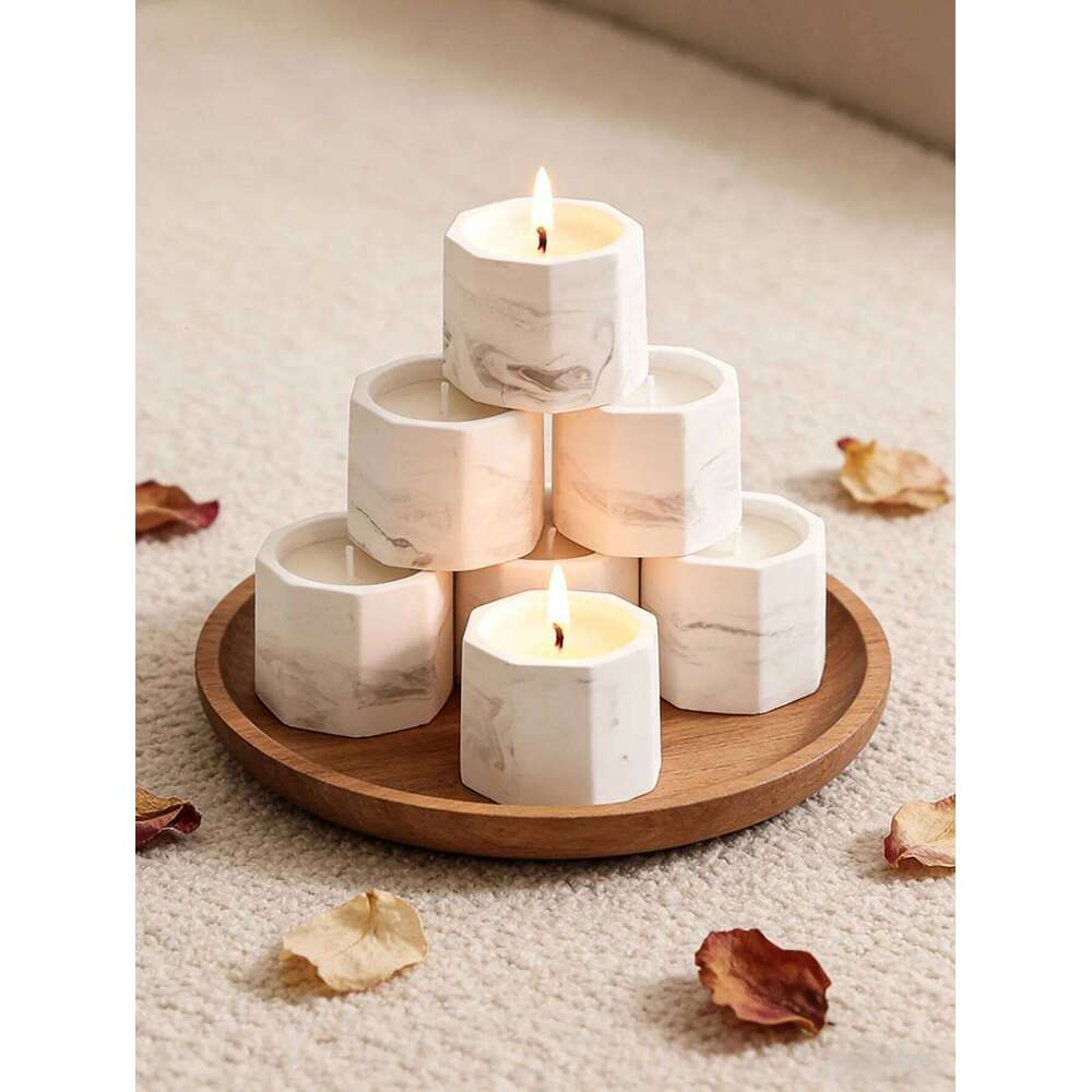 Marble-pattern octagonal cup scented candle, soy wax, smokeless fragrance, long-lasting burn H260205