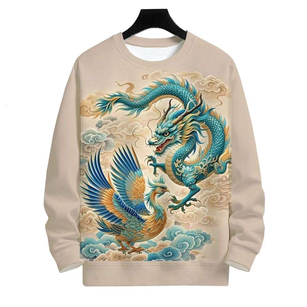 Spring Autumn Style Personalized Dragon Phoenix Pattern Sweatshirt 2026 Fashionable And Handsome Long Sleeve Round Neck Unisex Chinese