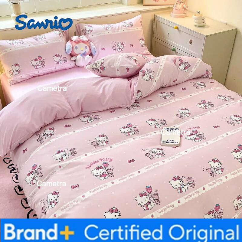 Sanrio New Hello Kitty Set Cotton Kuromi Melody Bedding Double Pillowcase Bed Linens Girl Dorm Bedclothes Home Textile H260205