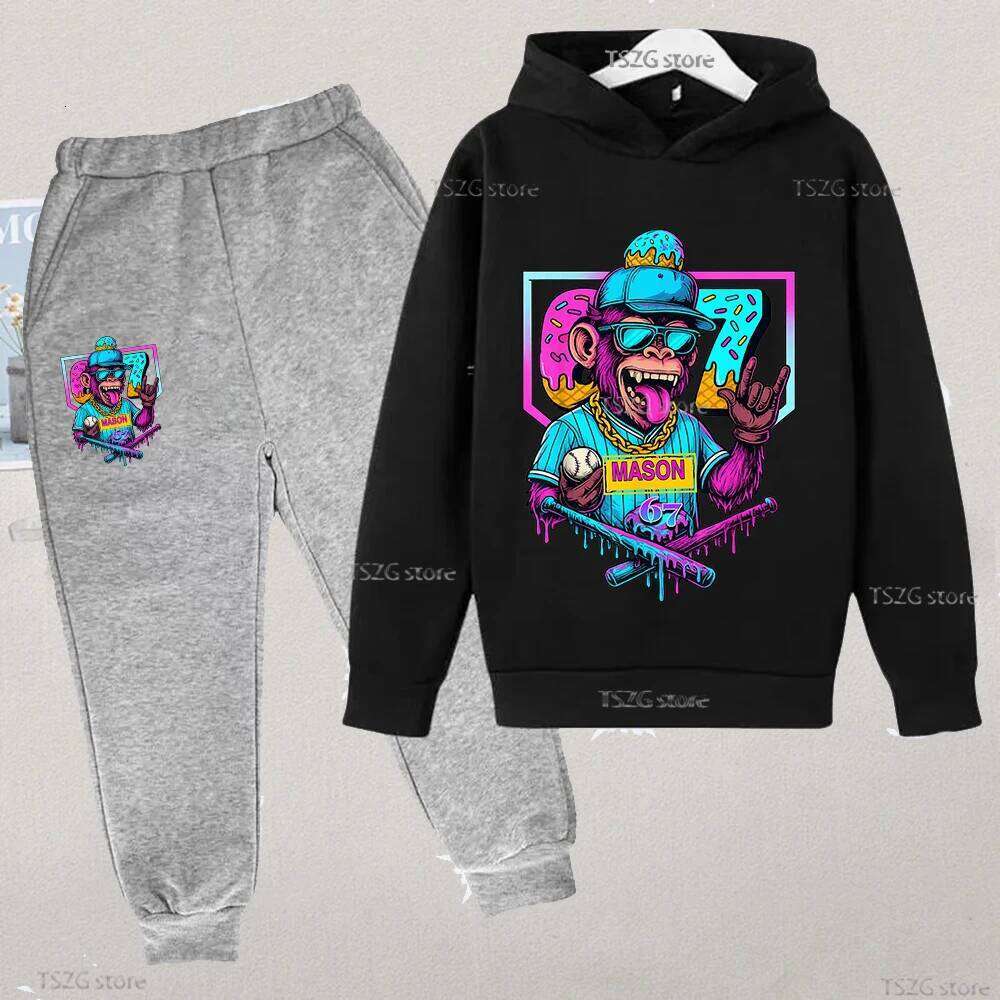 Autumn Children Set Cartoon 67 Six Seven Italian Brainrot Number Print Girls Boys Fleece Comfortable Pant Suit Leisure Tracksuit X260205