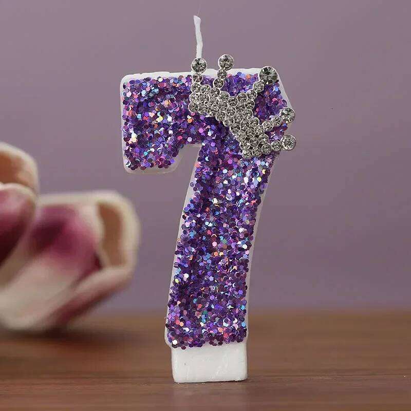 Purple Crown Birthday Number 0 1 2 3 4 5 6 7 8 9 Princess Decoration Candles Anniversary Party Cake Topper S260204