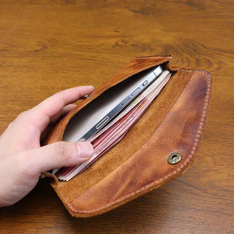 Hand Distressed Vegetable Tanned Men's Long Wallet Large Capacity Clasp Closure Phone Clutch Bag for Women 100% Leather Z260205