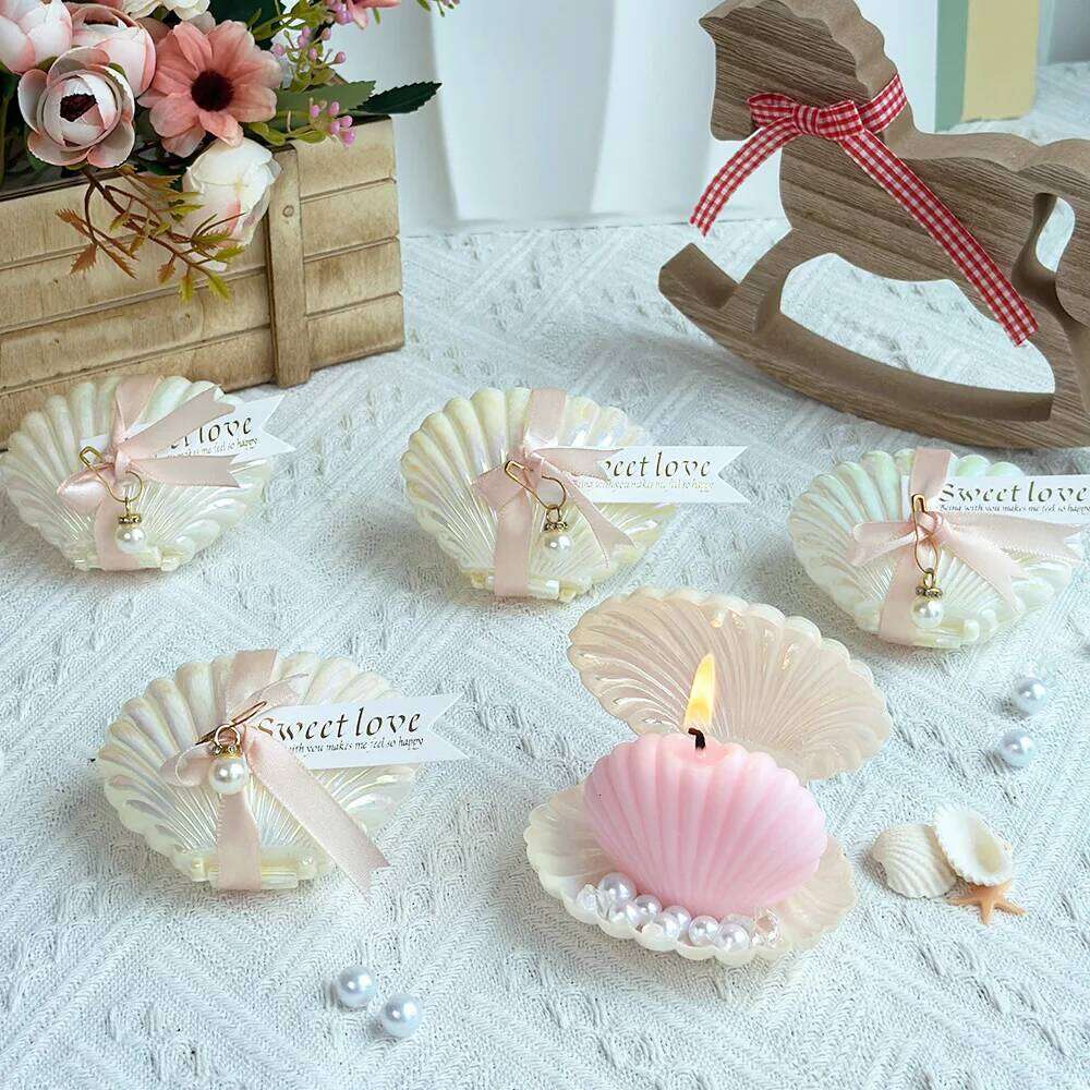 10sets Freesia Scented Shell Pearl Set Candle For Wedding Favors for Guests BabyShower Gifts Home Decoration S260204