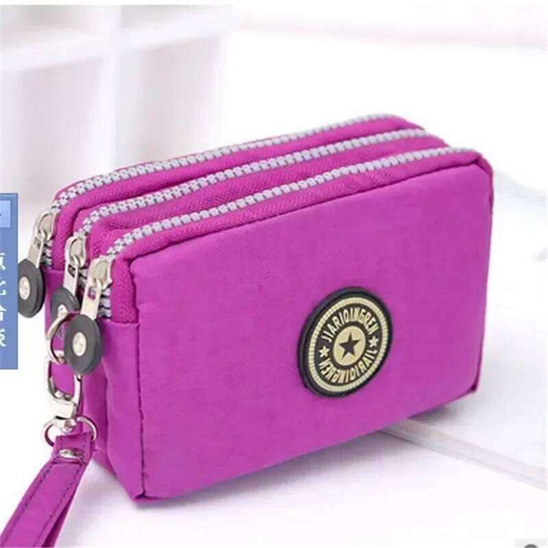Women Three-layer Long Zipper Money Pocket Purse Women's Handbag Wrist Mobile Phone Card Key Coin Bag Wallet Washable Cloth Z260205