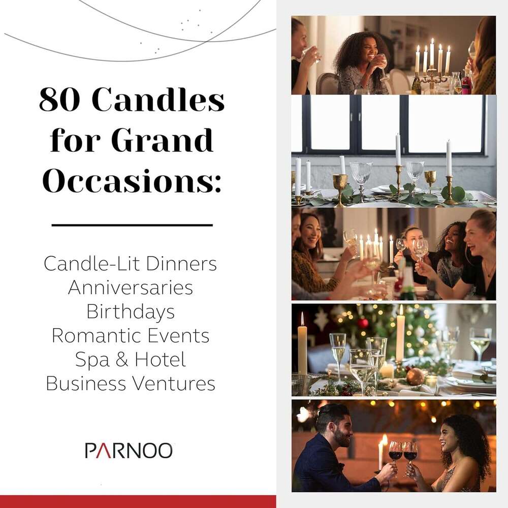 Tapered 80 Bulk Set of 6 Sticks 5 Hours Clean, Long-Burning Candlesticks Dripless Unscented & Hand-Dipped Tall for Dinners - White Taper Candles by PA