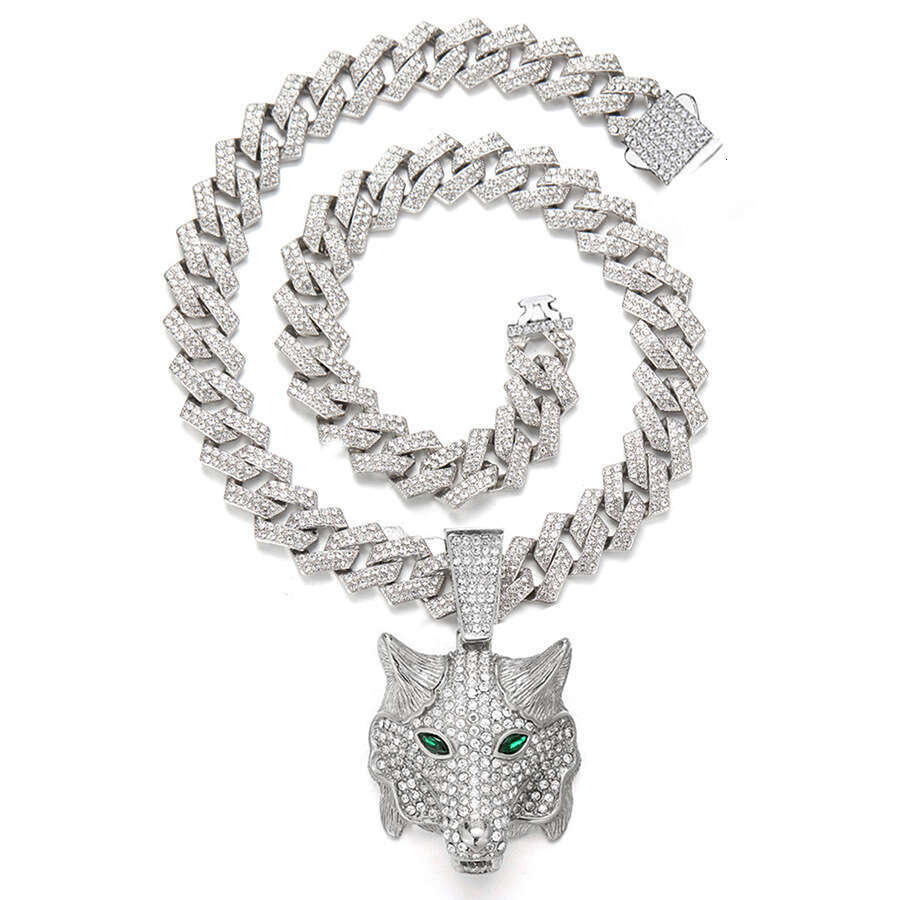 European and American 3D Animal Cat Pendant Zinc Alloy Full Diamond Oil Drop Hip-Hop Expert Cuban Chain Necklace