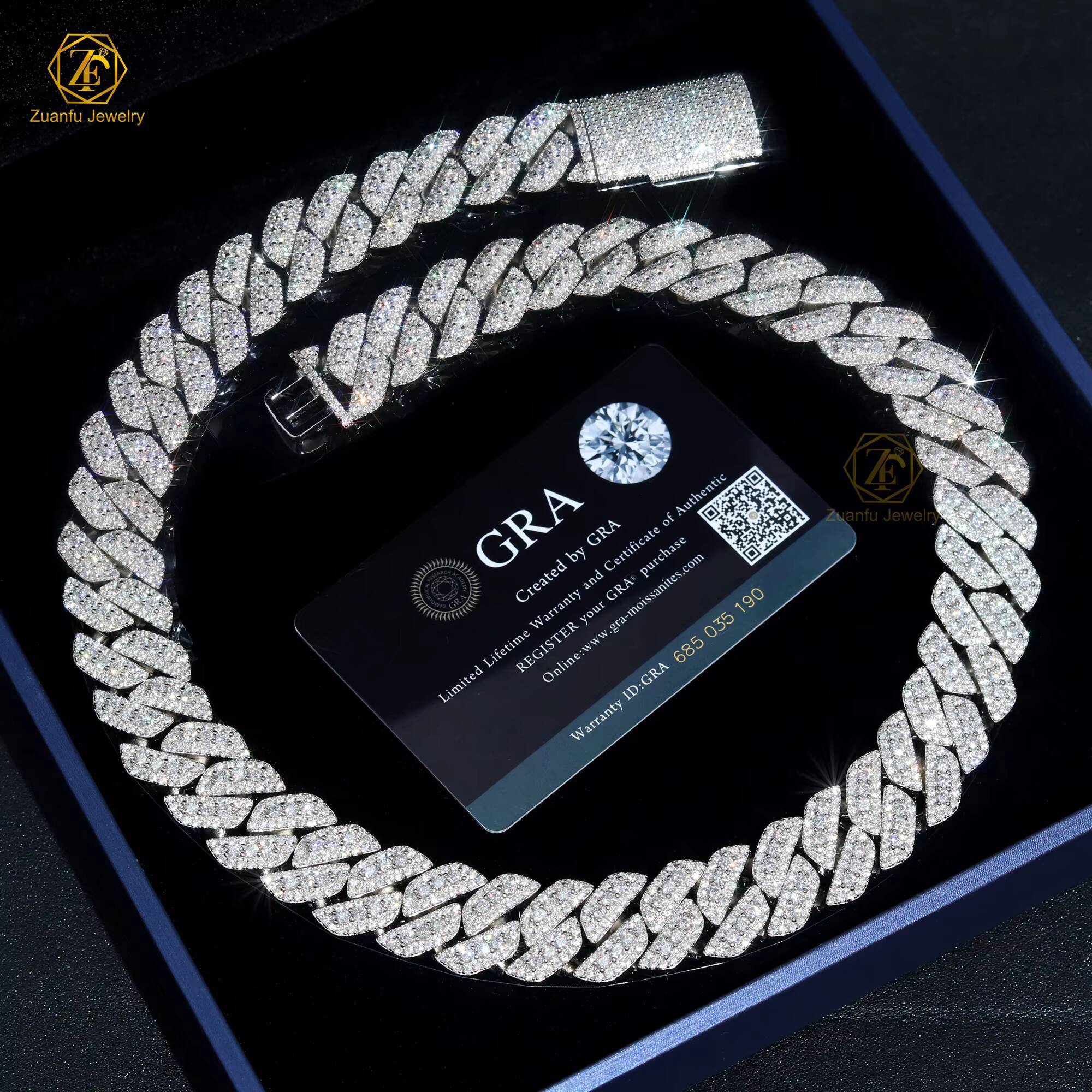 Hip Hop Jewelry Large Size 18mm Necklace VVS Moissanite Pass Tester with GRAWhite Gold Plated Cuban Link Chain for Rapper