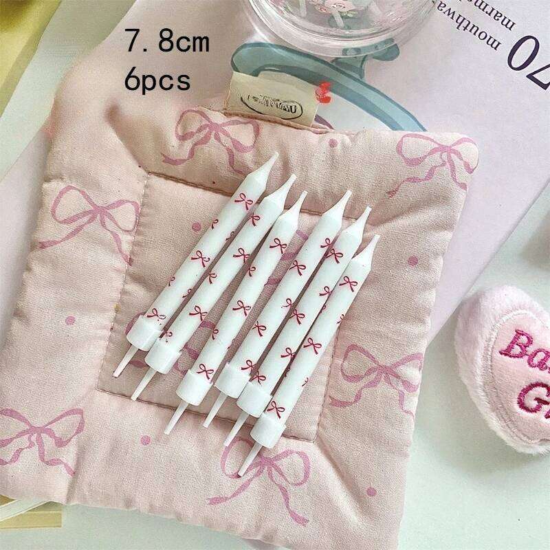 6pcs Bow Cute Birthday Candles Cupcake Toppers Coquette Decor Baby Shower Wedding Bachelorette Party S260204