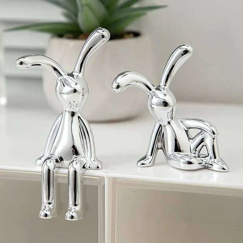 2PC Long-Eared Rabbit Double Statue Cartoon Accessories Living Room Bedroom Car Decoration Desktop Decorative Ornamet S260204