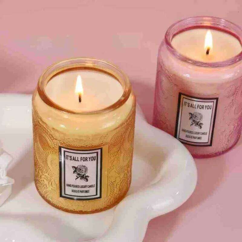 Soy Wax Candle Smokeless Aromatherapy Embossed Fragrance Glass Cup Home Decor Birthday Party Gift H260205